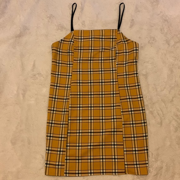 Urban Outfitters Yellow Plaid Mini Dress Size M - Picture 2 of 5